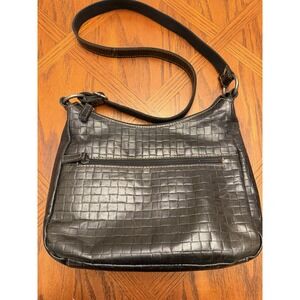 Jack Georges Voyager Woven Leather Larger City Crossbody Bag Black Adjustable